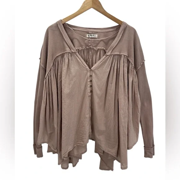 We The Free People Lyrical Tunic Button Front Blouse Flowy Soft Boho Indie Top M - Picture 3 of 11
